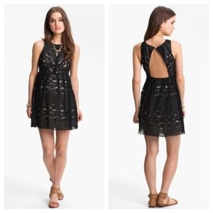 Free People Rocco Dress Black Lace Tan Size 12